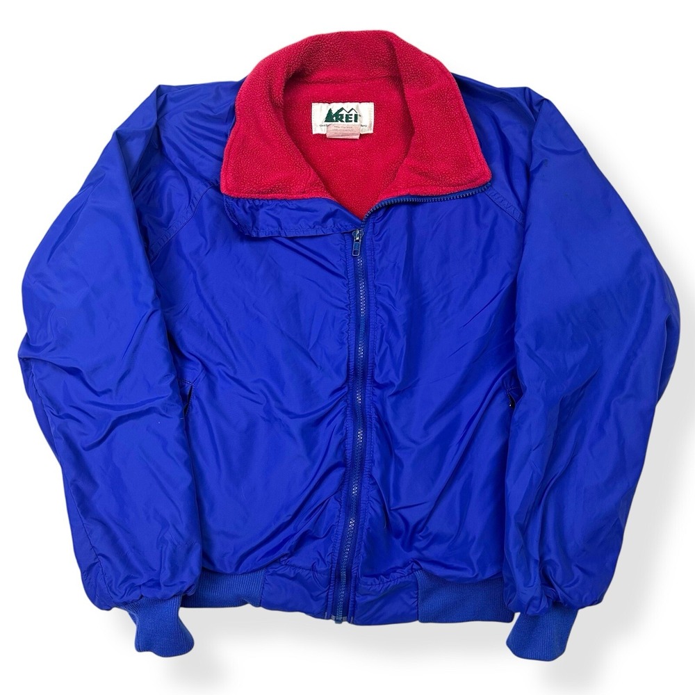 VTG 90s REI‎ Retro Blue Nylon Fleece Lined Zip Outdoor Hiking Logo Jacket Size S